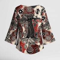 Sacred Heritage Kimono Sleeve Blouse African Abstract Baobab Tree, Ethnic Symbols, and Red-Black Pattern - Wonder Print Shop