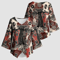 Sacred Heritage Kimono Sleeve Blouse African Abstract Baobab Tree, Ethnic Symbols, and Red-Black Pattern - Wonder Print Shop