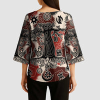 Sacred Heritage Kimono Sleeve Blouse African Abstract Baobab Tree, Ethnic Symbols, and Red-Black Pattern - Wonder Print Shop