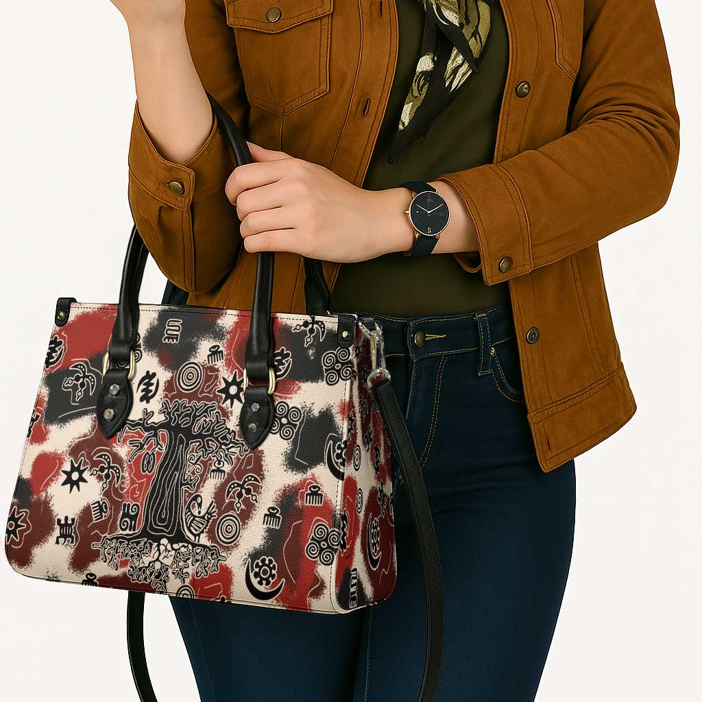 Sacred Heritage Leather Bag African Abstract Baobab Tree, Ethnic Symbols, and Red-Black Pattern - Wonder Print Shop