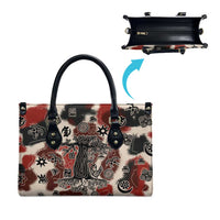 Sacred Heritage Leather Bag African Abstract Baobab Tree, Ethnic Symbols, and Red-Black Pattern - Wonder Print Shop