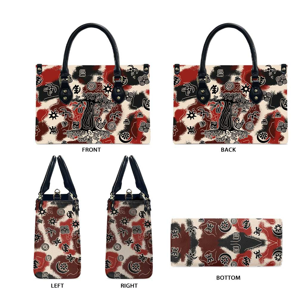 Sacred Heritage Leather Bag African Abstract Baobab Tree, Ethnic Symbols, and Red-Black Pattern - Wonder Print Shop