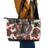 Sacred Heritage Leather Tote Bag African Abstract Baobab Tree, Ethnic Symbols, and Red-Black Pattern - Wonder Print Shop