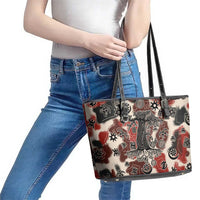 Sacred Heritage Leather Tote Bag African Abstract Baobab Tree, Ethnic Symbols, and Red-Black Pattern - Wonder Print Shop