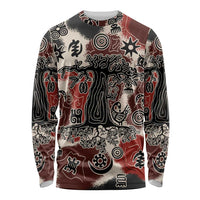 Sacred Heritage Long Sleeve Shirt African Abstract Baobab Tree, Ethnic Symbols, and Red-Black Pattern - Wonder Print Shop