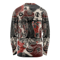 Sacred Heritage Long Sleeve Shirt African Abstract Baobab Tree, Ethnic Symbols, and Red-Black Pattern - Wonder Print Shop
