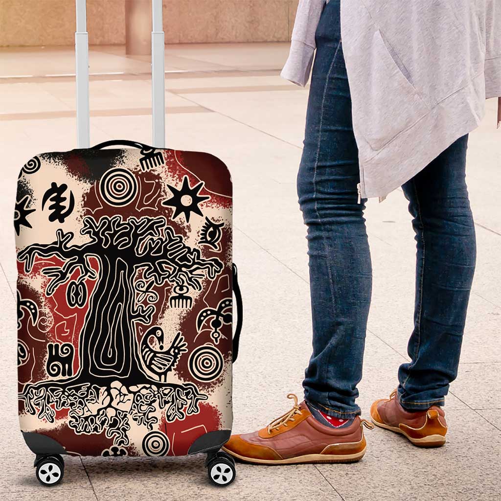 Sacred Heritage Luggage Cover African Abstract Baobab Tree, Ethnic Symbols, and Red-Black Pattern - Wonder Print Shop