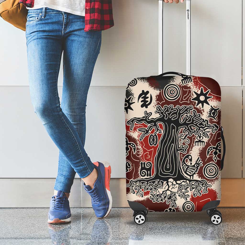 Sacred Heritage Luggage Cover African Abstract Baobab Tree, Ethnic Symbols, and Red-Black Pattern - Wonder Print Shop