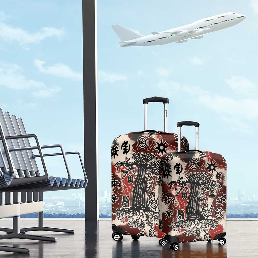 Sacred Heritage Luggage Cover African Abstract Baobab Tree, Ethnic Symbols, and Red-Black Pattern - Wonder Print Shop