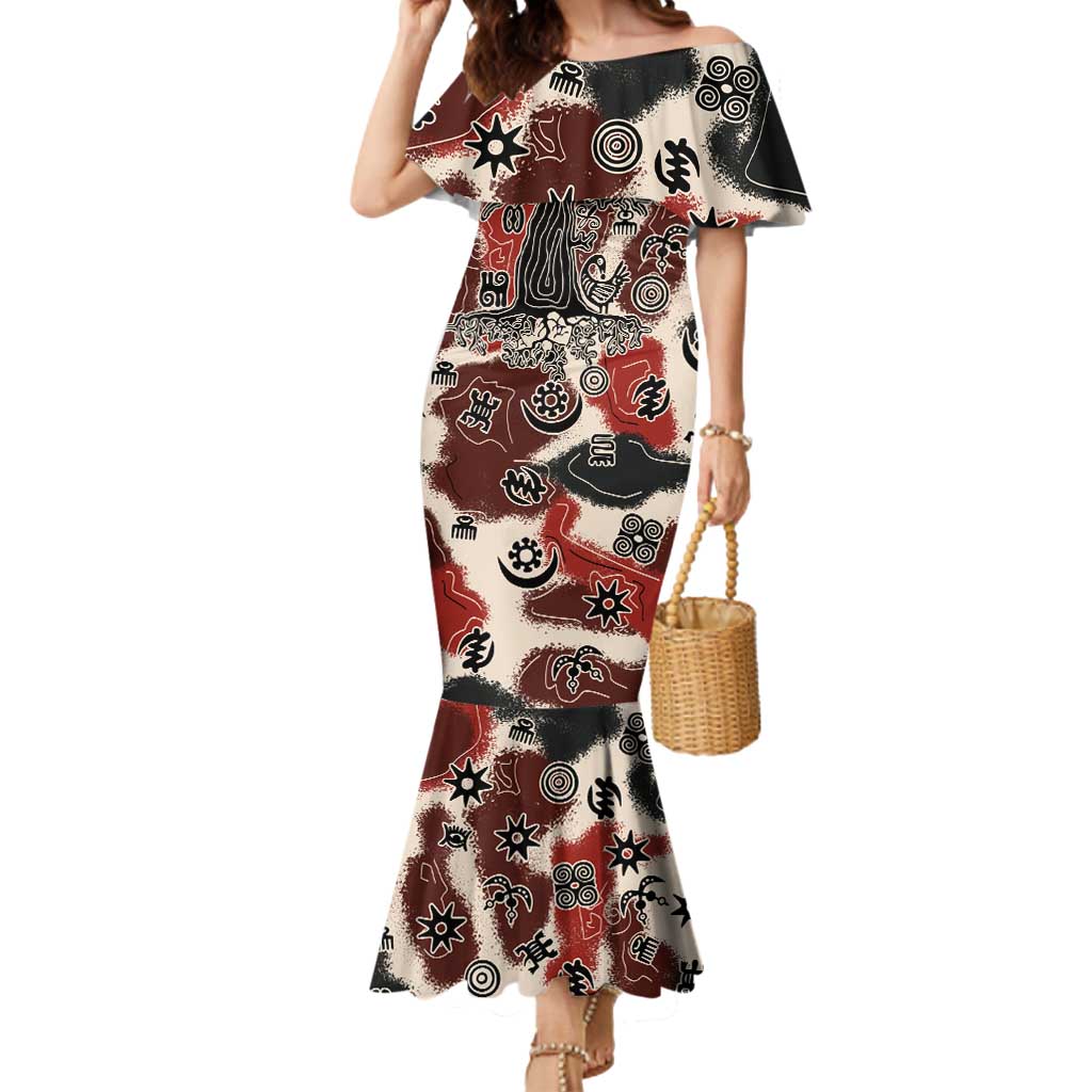 Sacred Heritage Mermaid Dress African Abstract Baobab Tree, Ethnic Symbols, and Red-Black Pattern - Wonder Print Shop