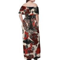 Sacred Heritage Off Shoulder Maxi Dress African Abstract Baobab Tree, Ethnic Symbols, and Red-Black Pattern - Wonder Print Shop