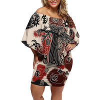 Sacred Heritage Off Shoulder Short Dress African Abstract Baobab Tree, Ethnic Symbols, and Red-Black Pattern - Wonder Print Shop