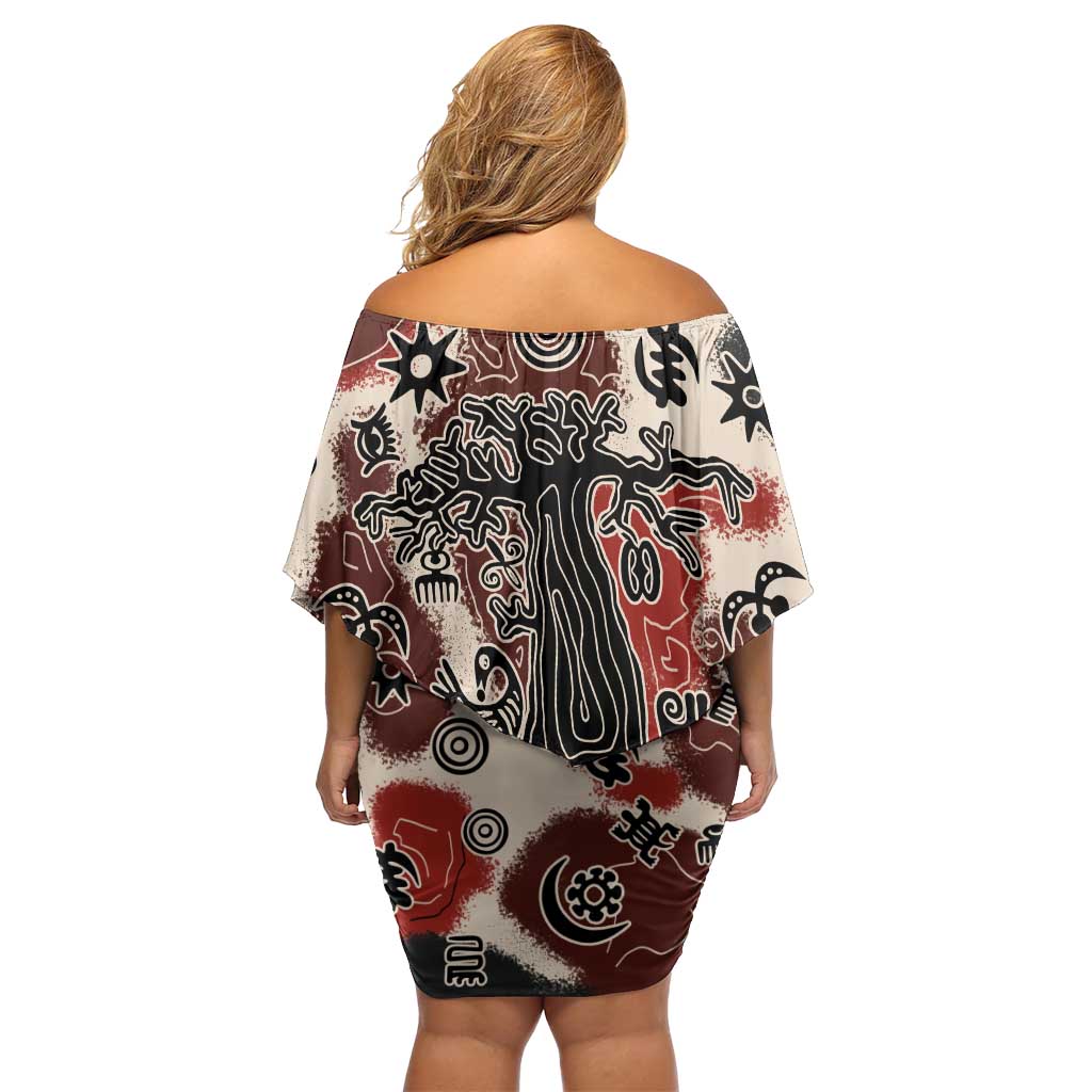 Sacred Heritage Off Shoulder Short Dress African Abstract Baobab Tree, Ethnic Symbols, and Red-Black Pattern - Wonder Print Shop