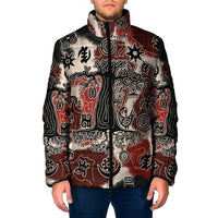 Sacred Heritage Padded Jacket African Abstract Baobab Tree, Ethnic Symbols, and Red-Black Pattern - Wonder Print Shop
