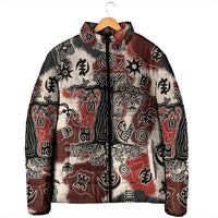 Sacred Heritage Padded Jacket African Abstract Baobab Tree, Ethnic Symbols, and Red-Black Pattern - Wonder Print Shop