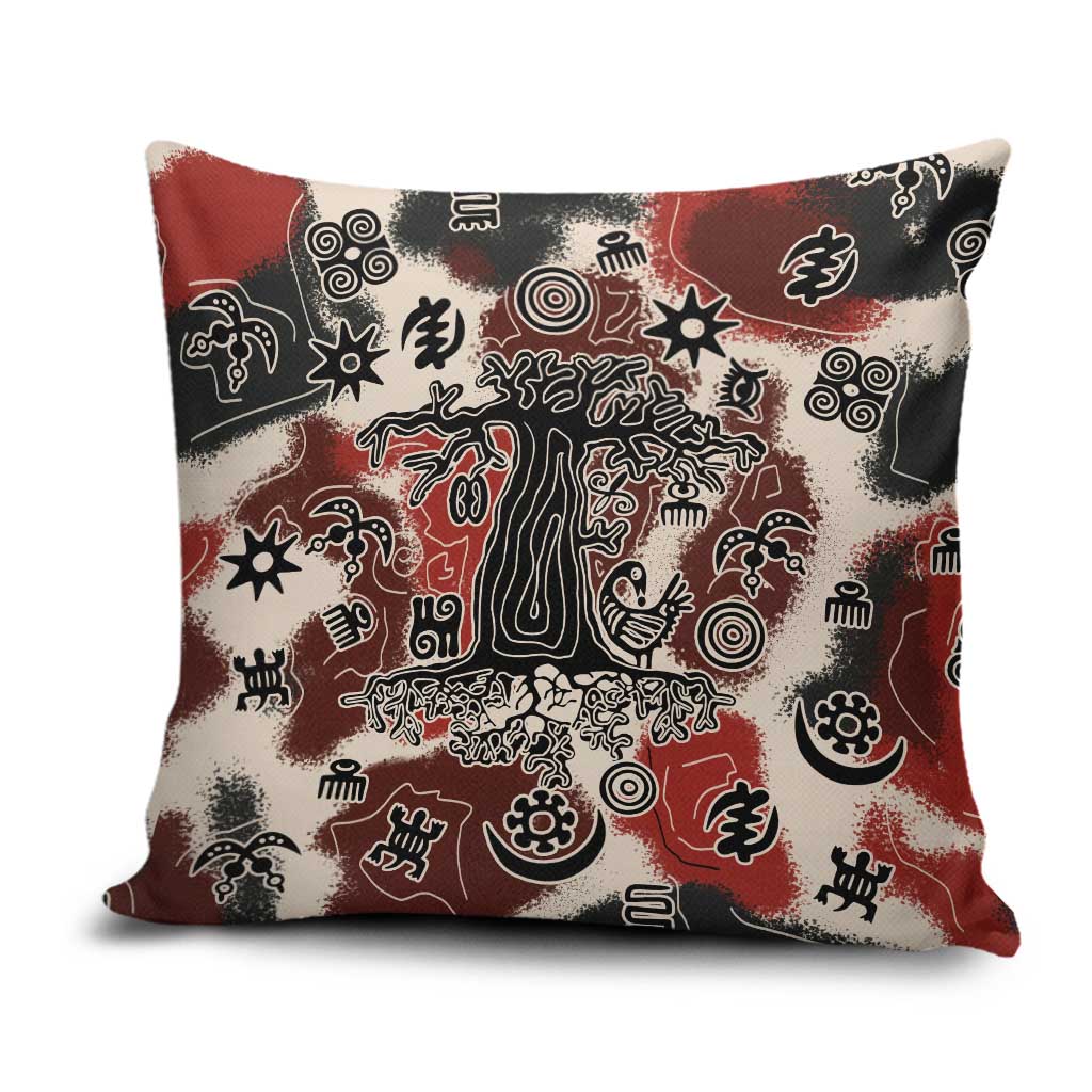 Sacred Heritage Pillow Cover African Abstract Baobab Tree, Ethnic Symbols, and Red-Black Pattern - Wonder Print Shop