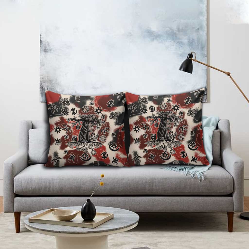Sacred Heritage Pillow Cover African Abstract Baobab Tree, Ethnic Symbols, and Red-Black Pattern - Wonder Print Shop