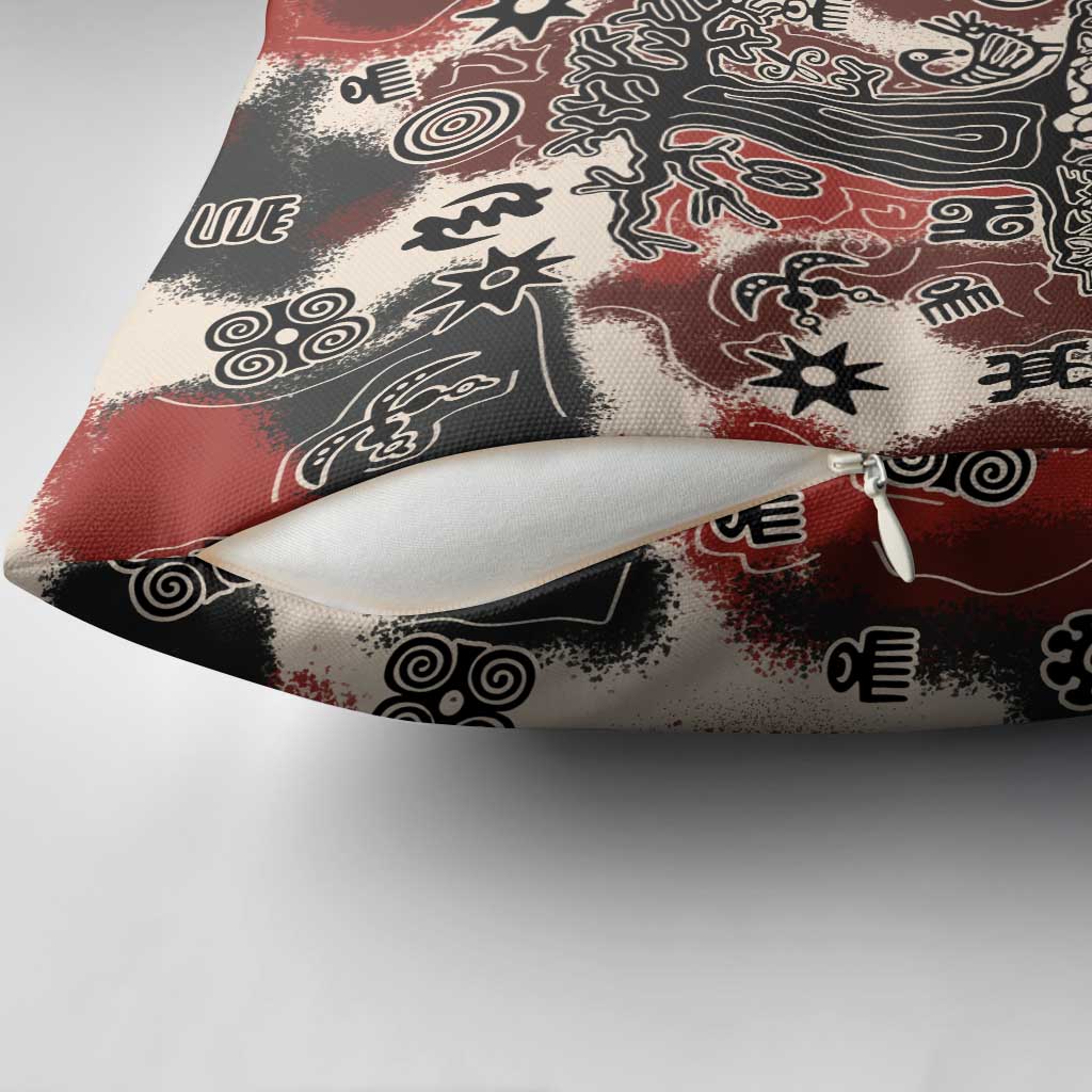 Sacred Heritage Pillow Cover African Abstract Baobab Tree, Ethnic Symbols, and Red-Black Pattern - Wonder Print Shop