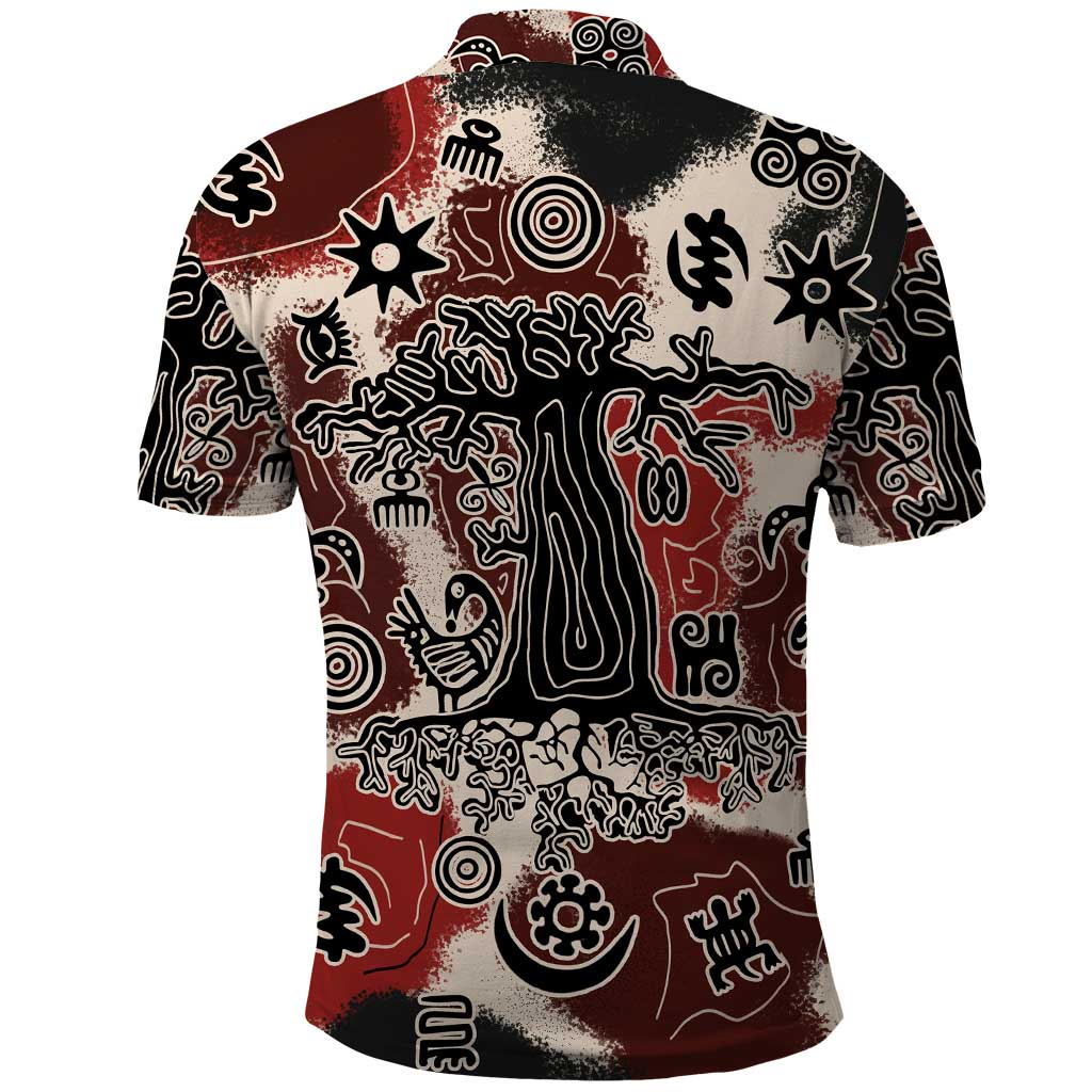 Sacred Heritage Polo Shirt African Abstract Baobab Tree, Ethnic Symbols, and Red-Black Pattern - Wonder Print Shop