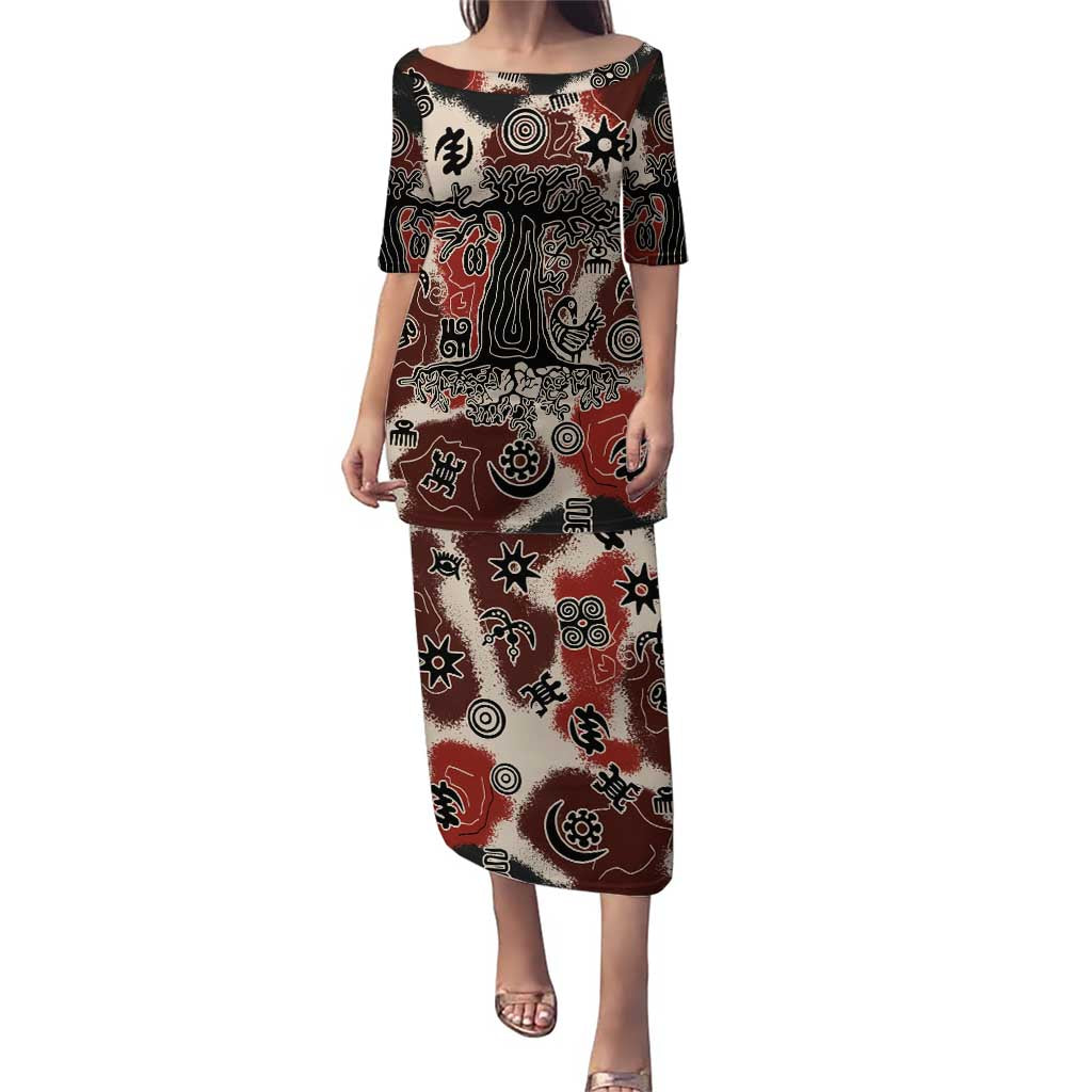 Sacred Heritage Puletasi African Abstract Baobab Tree, Ethnic Symbols, and Red-Black Pattern - Wonder Print Shop