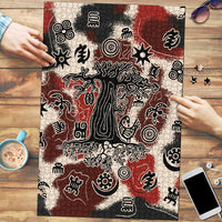 Sacred Heritage Puzzle African Abstract Baobab Tree, Ethnic Symbols, and Red-Black Pattern - Wonder Print Shop