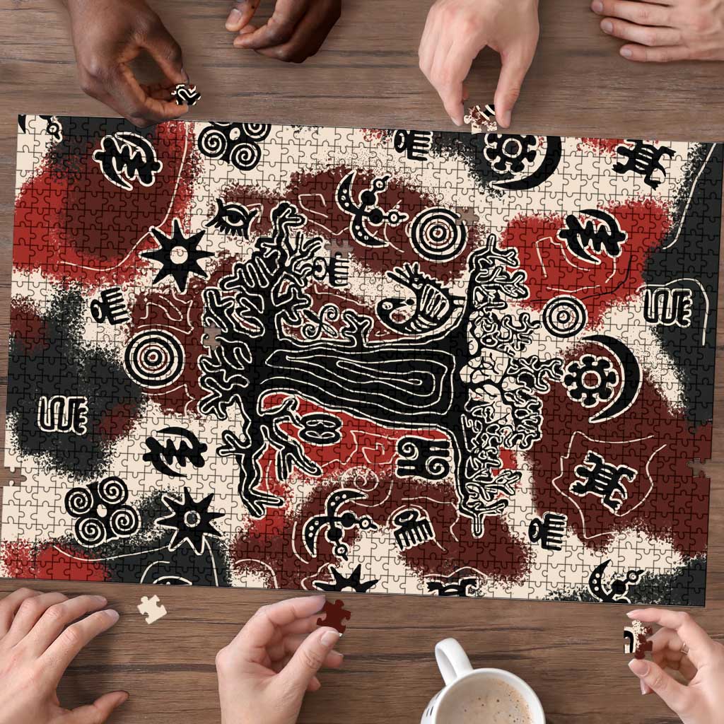 Sacred Heritage Puzzle African Abstract Baobab Tree, Ethnic Symbols, and Red-Black Pattern - Wonder Print Shop