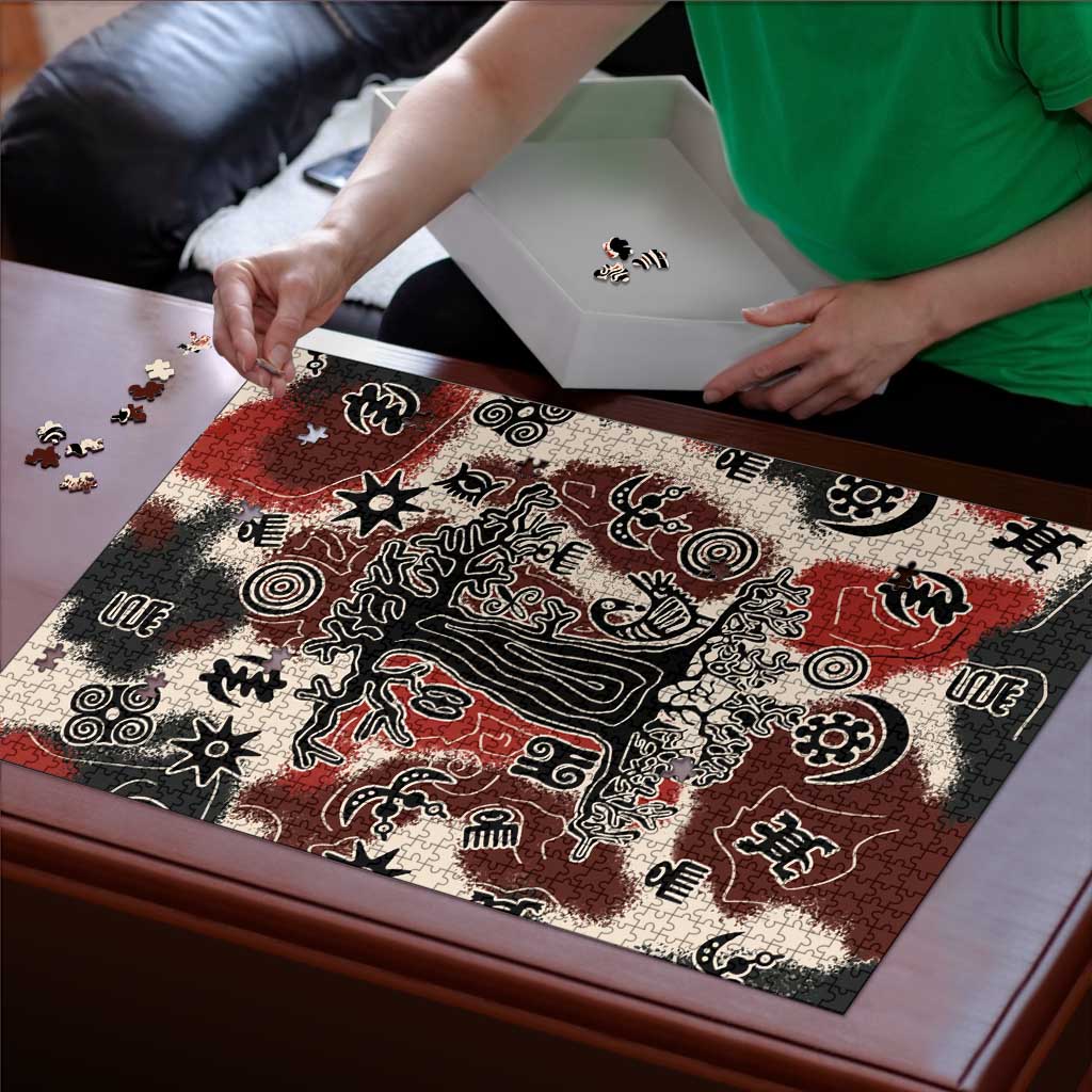 Sacred Heritage Puzzle African Abstract Baobab Tree, Ethnic Symbols, and Red-Black Pattern - Wonder Print Shop