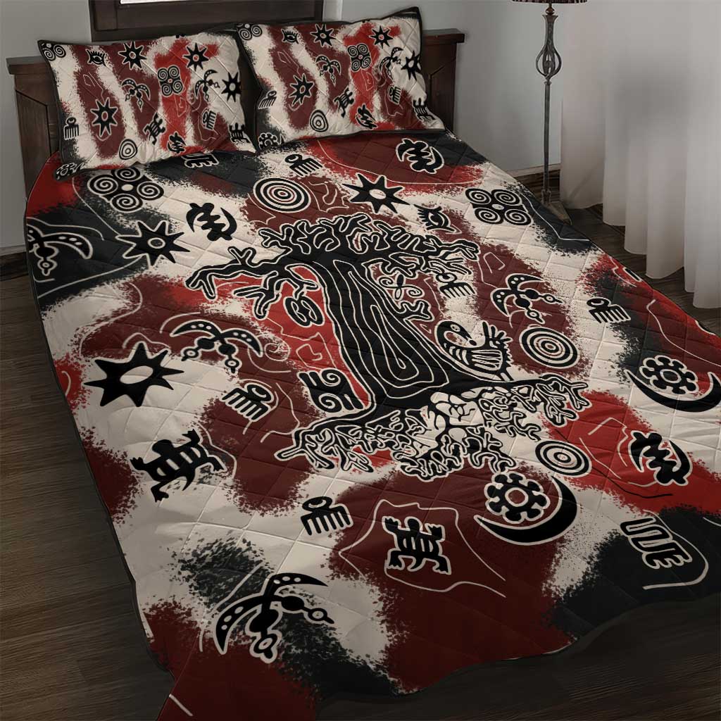Sacred Heritage Quilt Bed Set African Abstract Baobab Tree, Ethnic Symbols, and Red-Black Pattern - Wonder Print Shop