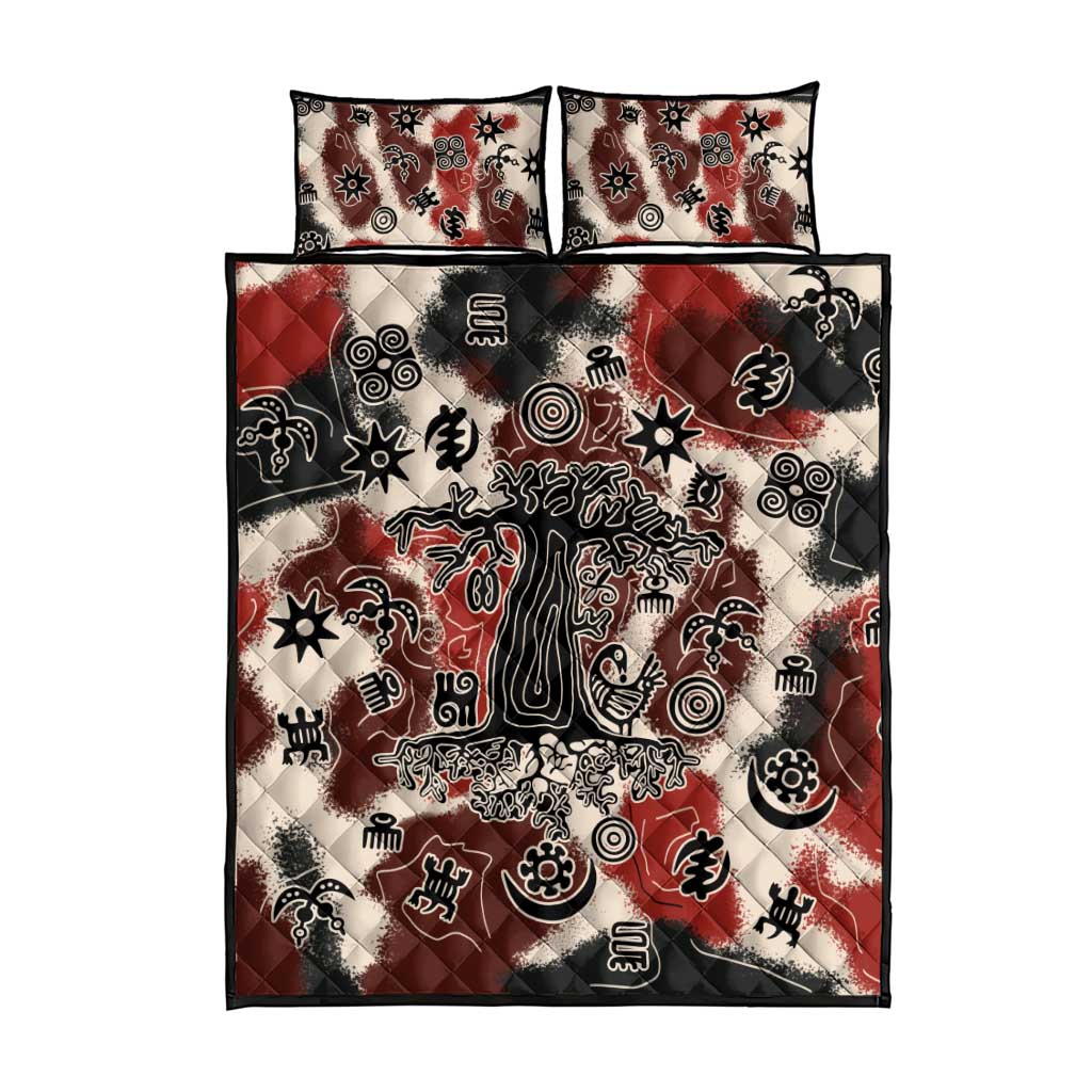 Sacred Heritage Quilt Bed Set African Abstract Baobab Tree, Ethnic Symbols, and Red-Black Pattern - Wonder Print Shop