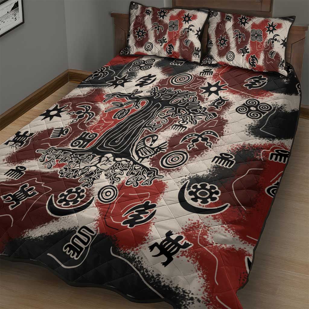 Sacred Heritage Quilt Bed Set African Abstract Baobab Tree, Ethnic Symbols, and Red-Black Pattern - Wonder Print Shop