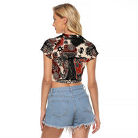 Sacred Heritage Raglan Cropped T Shirt African Abstract Baobab Tree, Ethnic Symbols, and Red-Black Pattern - Wonder Print Shop