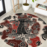 Sacred Heritage Round Carpet African Abstract Baobab Tree, Ethnic Symbols, and Red-Black Pattern - Wonder Print Shop