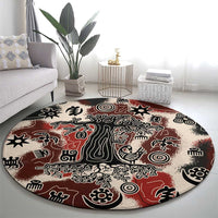 Sacred Heritage Round Carpet African Abstract Baobab Tree, Ethnic Symbols, and Red-Black Pattern - Wonder Print Shop