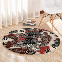 Sacred Heritage Round Carpet African Abstract Baobab Tree, Ethnic Symbols, and Red-Black Pattern - Wonder Print Shop