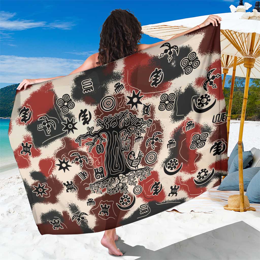 Sacred Heritage Sarong African Abstract Baobab Tree, Ethnic Symbols, and Red-Black Pattern - Wonder Print Shop