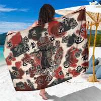 Sacred Heritage Sarong African Abstract Baobab Tree, Ethnic Symbols, and Red-Black Pattern - Wonder Print Shop