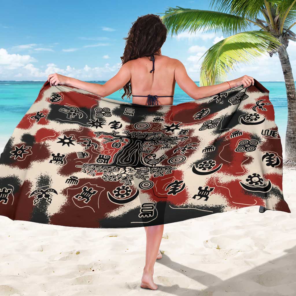 Sacred Heritage Sarong African Abstract Baobab Tree, Ethnic Symbols, and Red-Black Pattern - Wonder Print Shop