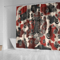 Sacred Heritage Shower Curtain African Abstract Baobab Tree, Ethnic Symbols, and Red-Black Pattern - Wonder Print Shop