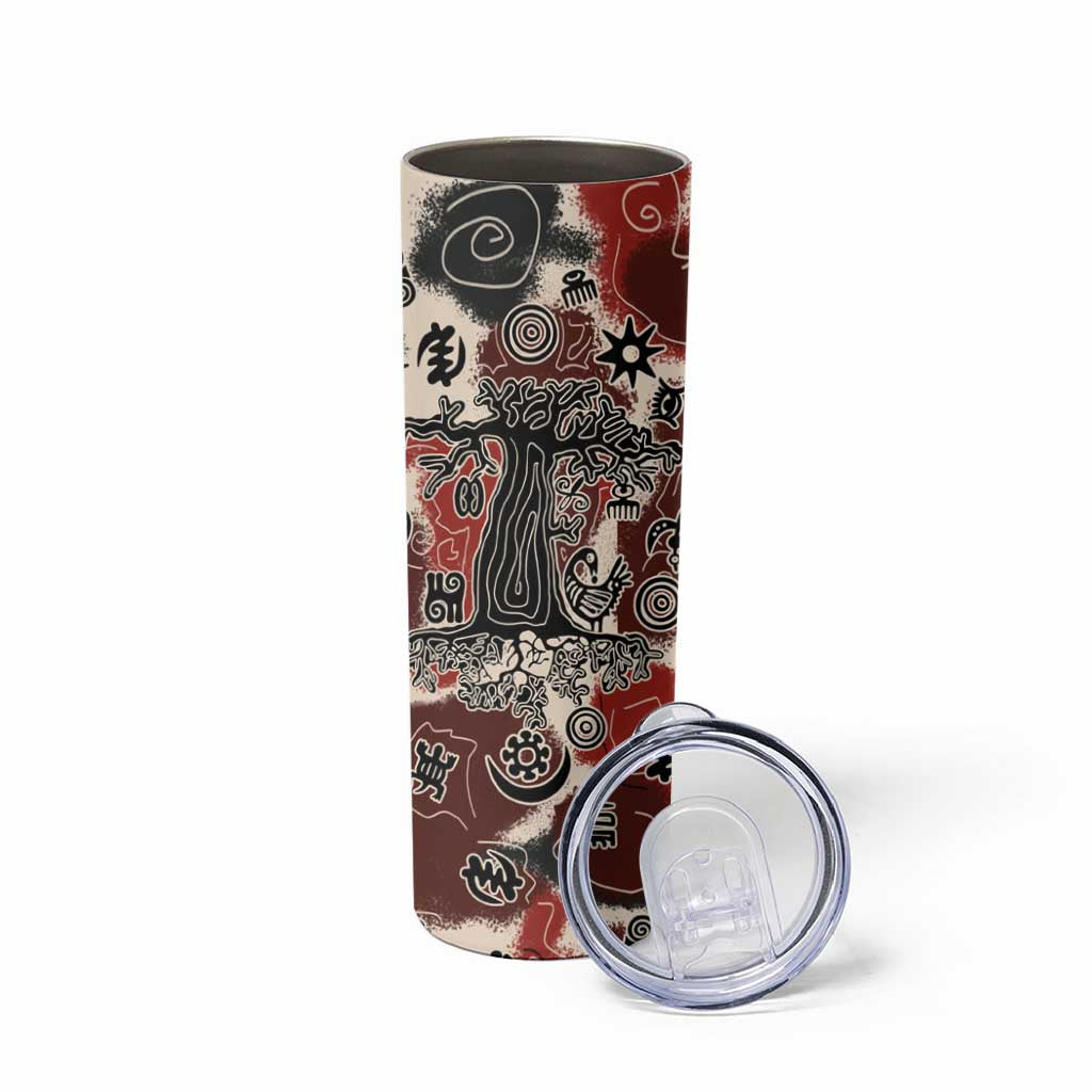 Sacred Heritage Skinny Tumbler African Abstract Baobab Tree, Ethnic Symbols, and Red-Black Pattern - Wonder Print Shop