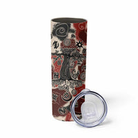 Sacred Heritage Skinny Tumbler African Abstract Baobab Tree, Ethnic Symbols, and Red-Black Pattern - Wonder Print Shop