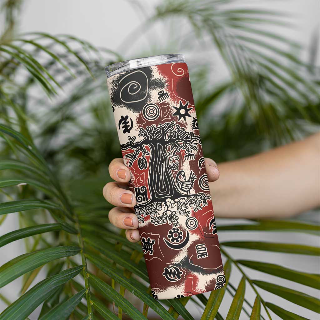 Sacred Heritage Skinny Tumbler African Abstract Baobab Tree, Ethnic Symbols, and Red-Black Pattern - Wonder Print Shop