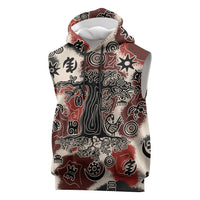 Sacred Heritage Sleeveless Hoodie African Abstract Baobab Tree, Ethnic Symbols, and Red-Black Pattern - Wonder Print Shop