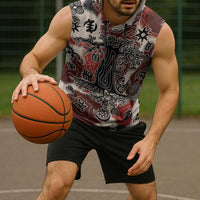 Sacred Heritage Sleeveless Hoodie African Abstract Baobab Tree, Ethnic Symbols, and Red-Black Pattern - Wonder Print Shop