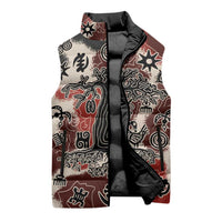 Sacred Heritage Sleeveless Puffer Jacket African Abstract Baobab Tree, Ethnic Symbols, and Red-Black Pattern - Wonder Print Shop
