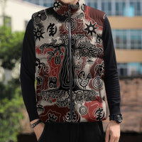 Sacred Heritage Sleeveless Puffer Jacket African Abstract Baobab Tree, Ethnic Symbols, and Red-Black Pattern - Wonder Print Shop