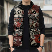 Sacred Heritage Sleeveless Puffer Jacket African Abstract Baobab Tree, Ethnic Symbols, and Red-Black Pattern - Wonder Print Shop