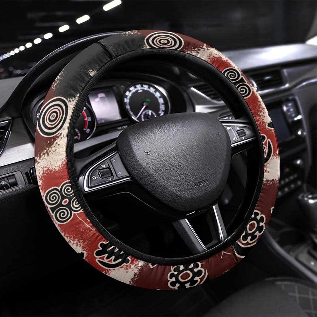 Sacred Heritage Steering Wheel Cover African Abstract Baobab Tree, Ethnic Symbols, and Red-Black Pattern - Wonder Print Shop
