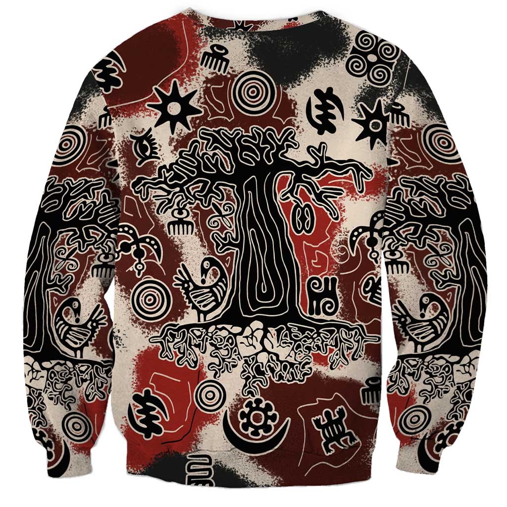 Sacred Heritage Sweatshirt African Abstract Baobab Tree, Ethnic Symbols, and Red-Black Pattern - Wonder Print Shop