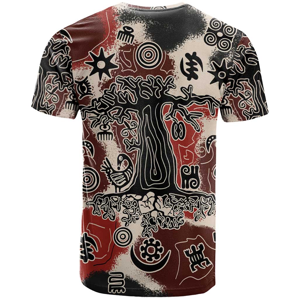 Sacred Heritage T Shirt African Abstract Baobab Tree, Ethnic Symbols, and Red-Black Pattern - Wonder Print Shop