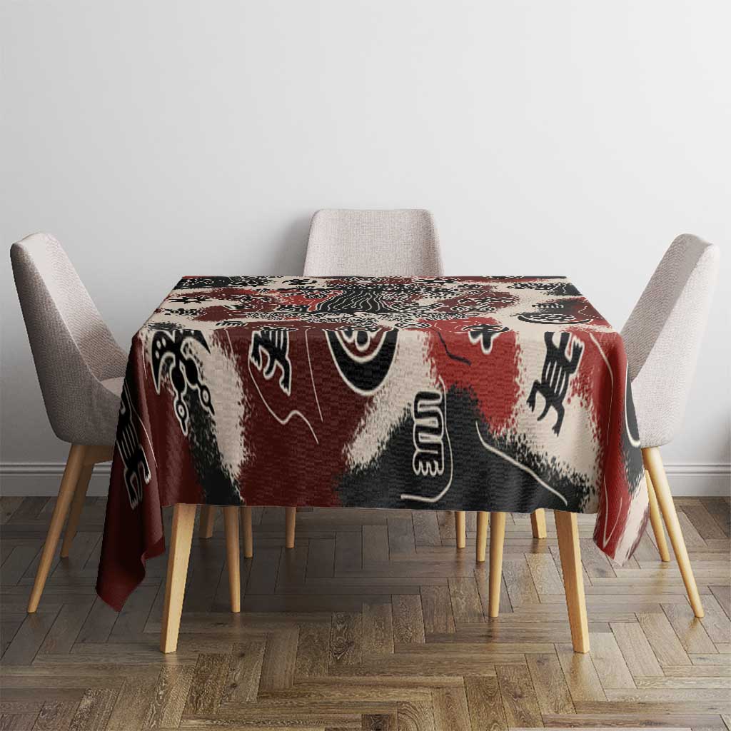 Sacred Heritage Tablecloth African Abstract Baobab Tree, Ethnic Symbols, and Red-Black Pattern - Wonder Print Shop